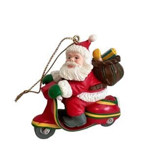 Vintage Christmas Ornament Santa on a Motor Scooter Santas Best Collectible 1991